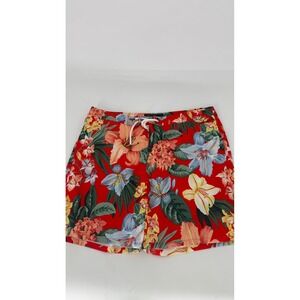 New Abercrombie Fitch Men Red Floral Swim Trunks Shorts Size 34 7 Inseam Stretch